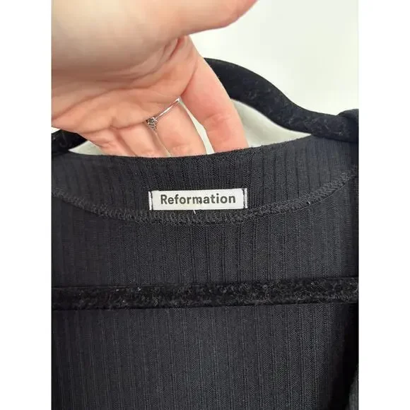 Reformation Einkorn Clasp Front Ribbed Puff Sleeve Tencel Blend Blouse Medium - Picture 6 of 7